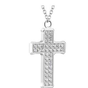 Stainless Steel Silver Cross with Mini Rhinestones Unisex Style